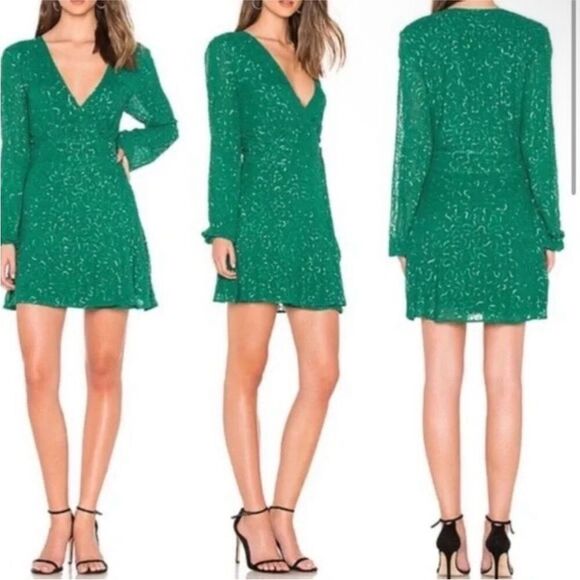 SHOW ME YOUR MUMU | NEW Phyllis Green Sequin Wrap Dress Women’s Size Medium - Picture 1 of 13